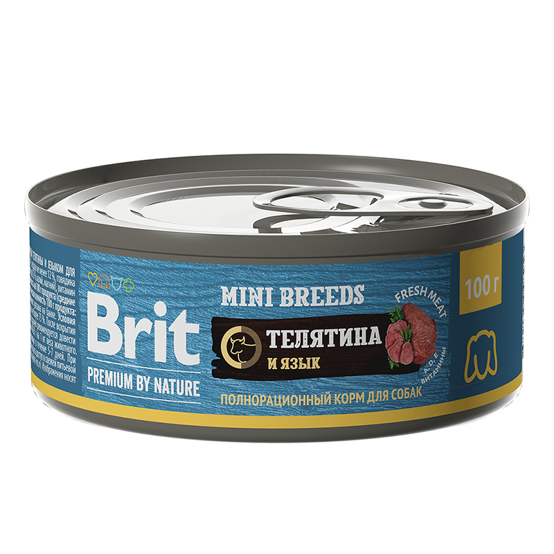 фото Влажный корм для собак brit premium by nature, для мелких пород с телятиной и языком, 100г