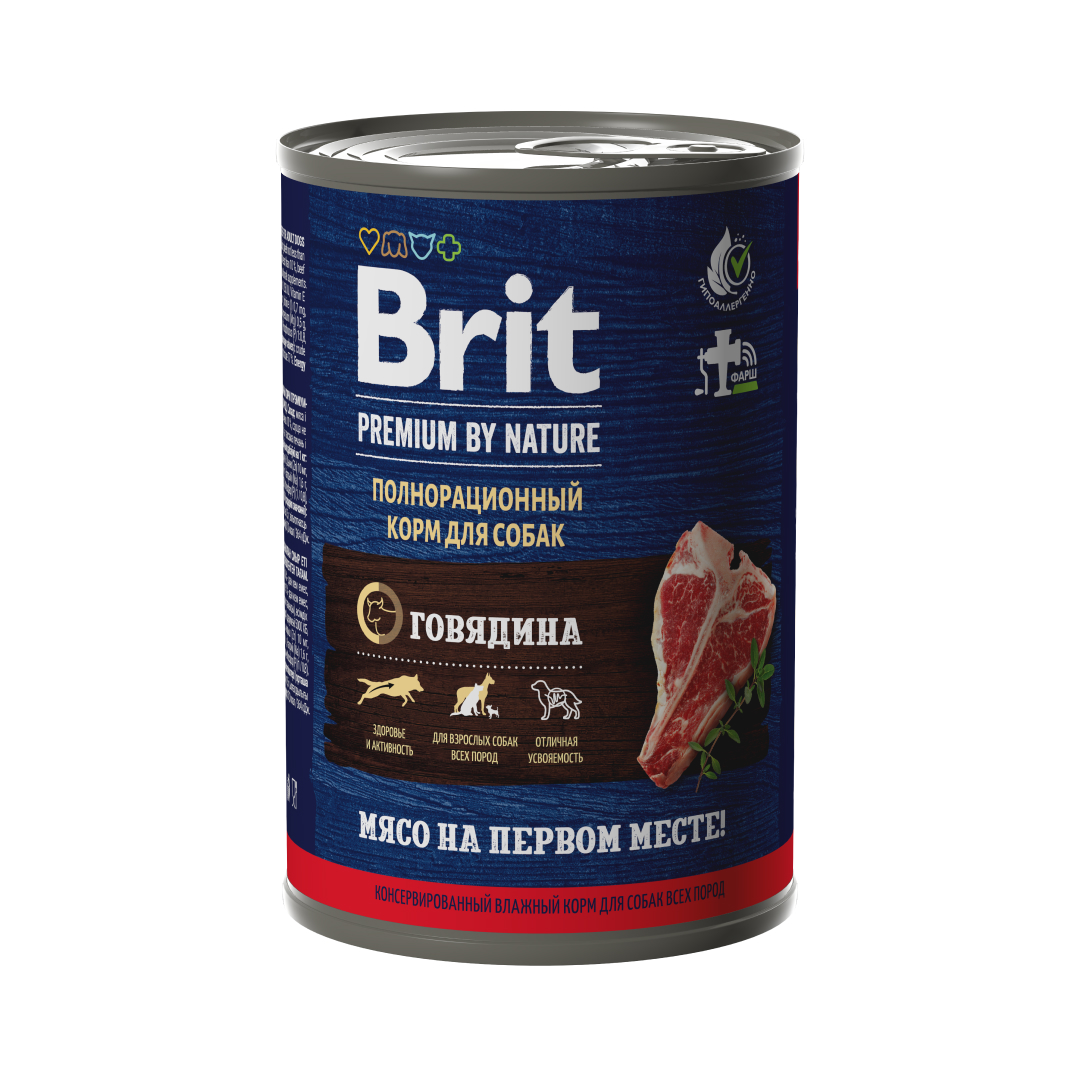 

Консервы для собак Brit Premium by Nature, с говядиной, 410 г