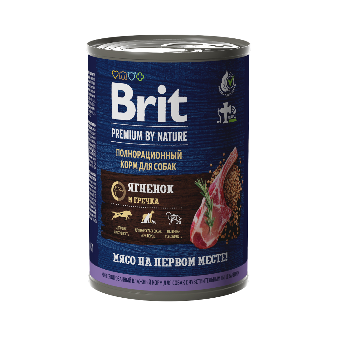 

Консервы для собак Brit Premium, с ягненком и гречкой, 410 г