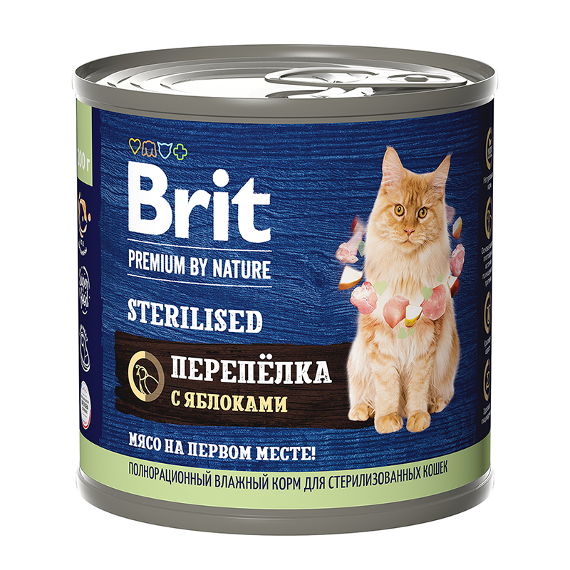 Консервы для кошек Brit Premium by Nature, с мясом перепёлки и яблоками, 200 г