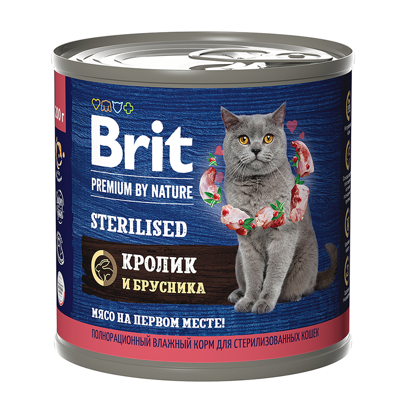 фото Влажный корм для кошек brit premium by nature, с мясом кролика и брусникой, 200 г