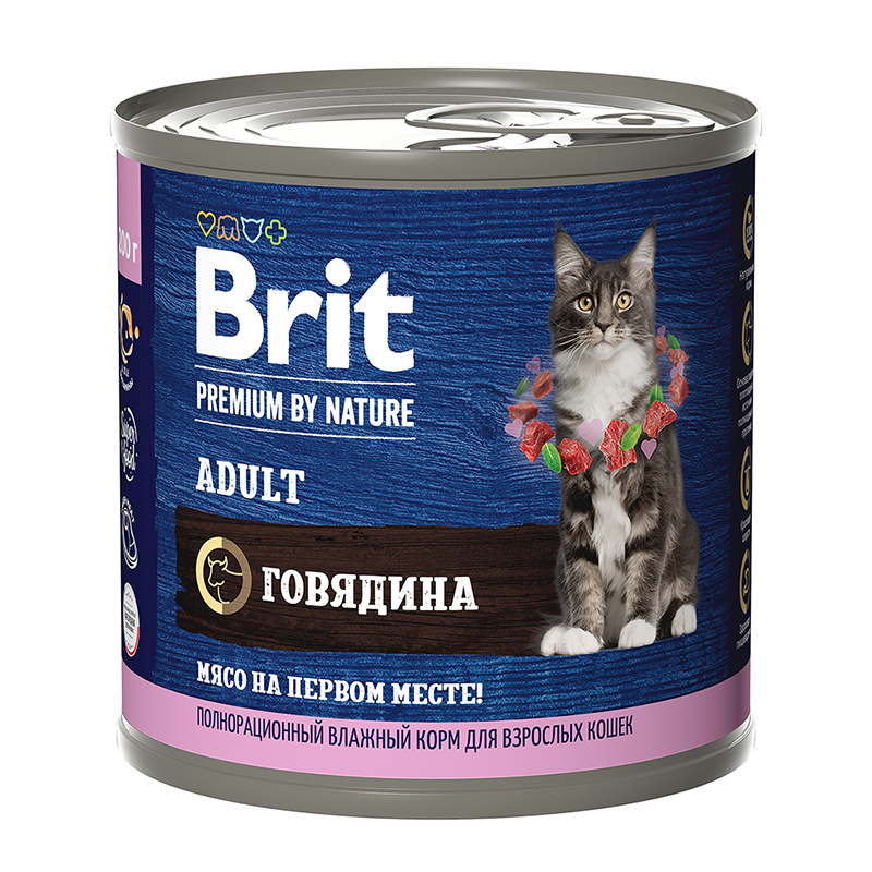 фото Влажный корм для кошек brit premium by nature, с мясом говядины, 200 г