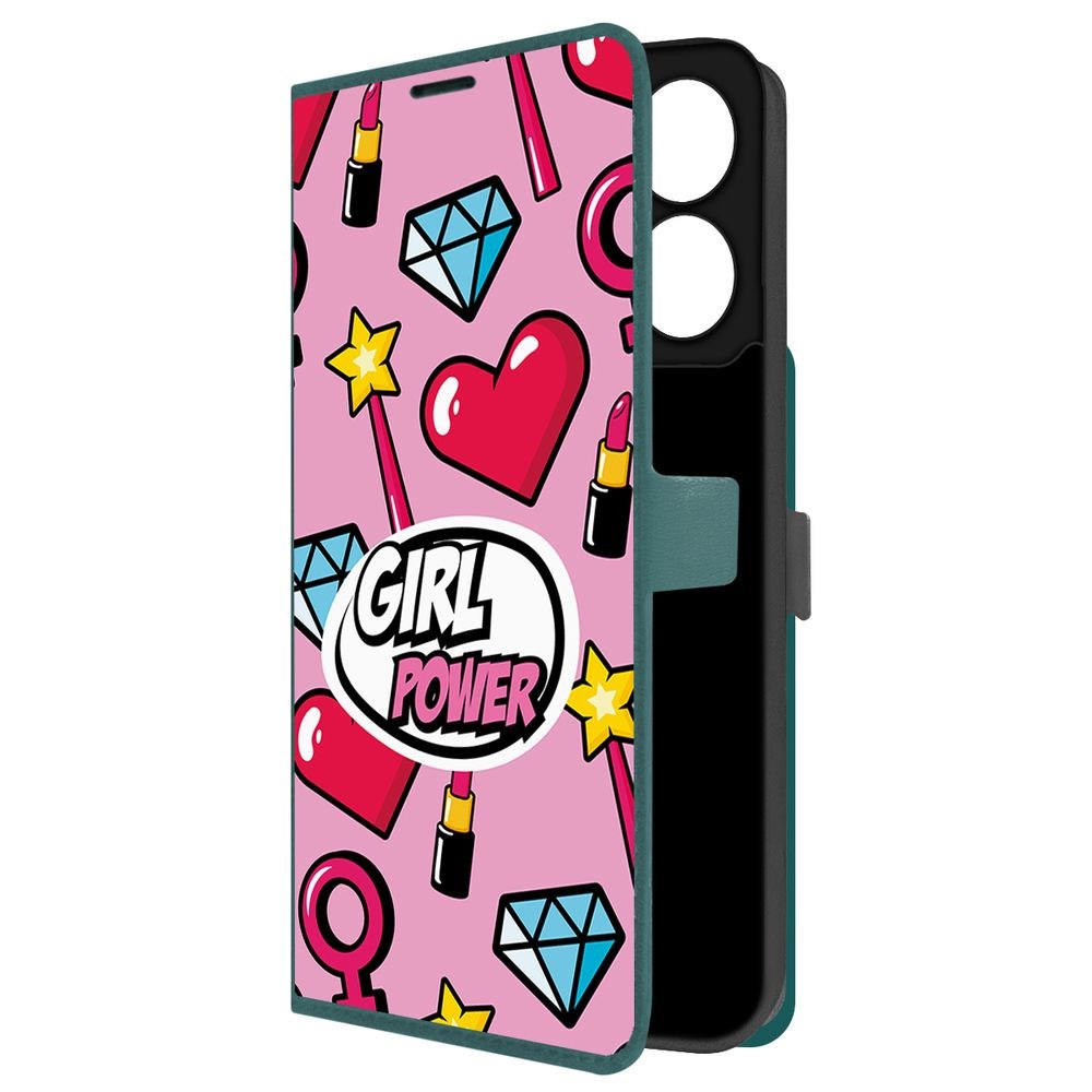 

Чехол-книжка Krutoff Eco Book для Xiaomi Redmi 13C Girl Power (зелёный опал), Зеленый