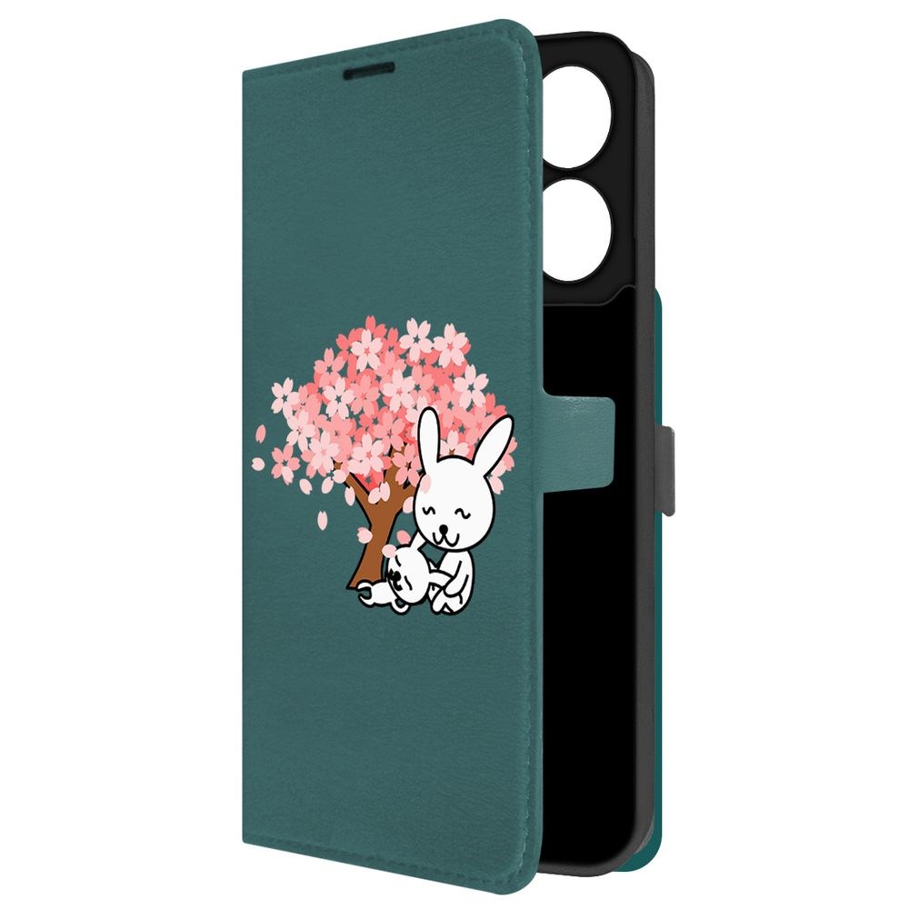 

Чехол-книжка Krutoff Eco Book для Xiaomi Redmi 13C Кролики (зелёный опал), Зеленый