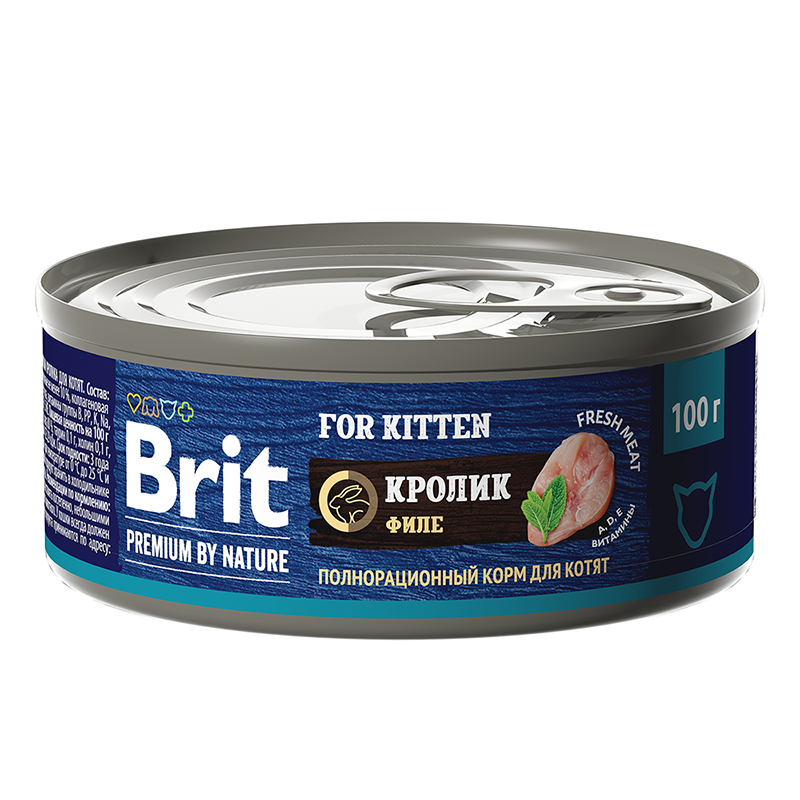 

Консервы для котят Brit Premium by Nature, с мясом кролика, 100 г, Premium