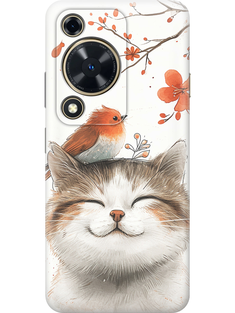 

Силиконовый чехол на Huawei nova Y72 с принтом "Довольный котик и птичка", Прозрачный;белый;красный, 785977811