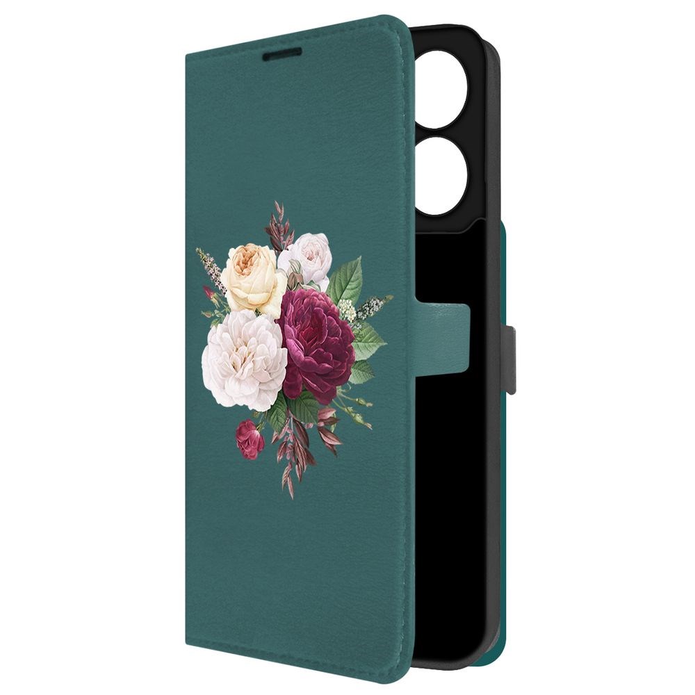 

Чехол-книжка Krutoff Eco Book для Xiaomi Redmi 13C Цветочная композиция (зелёный опал), Зеленый