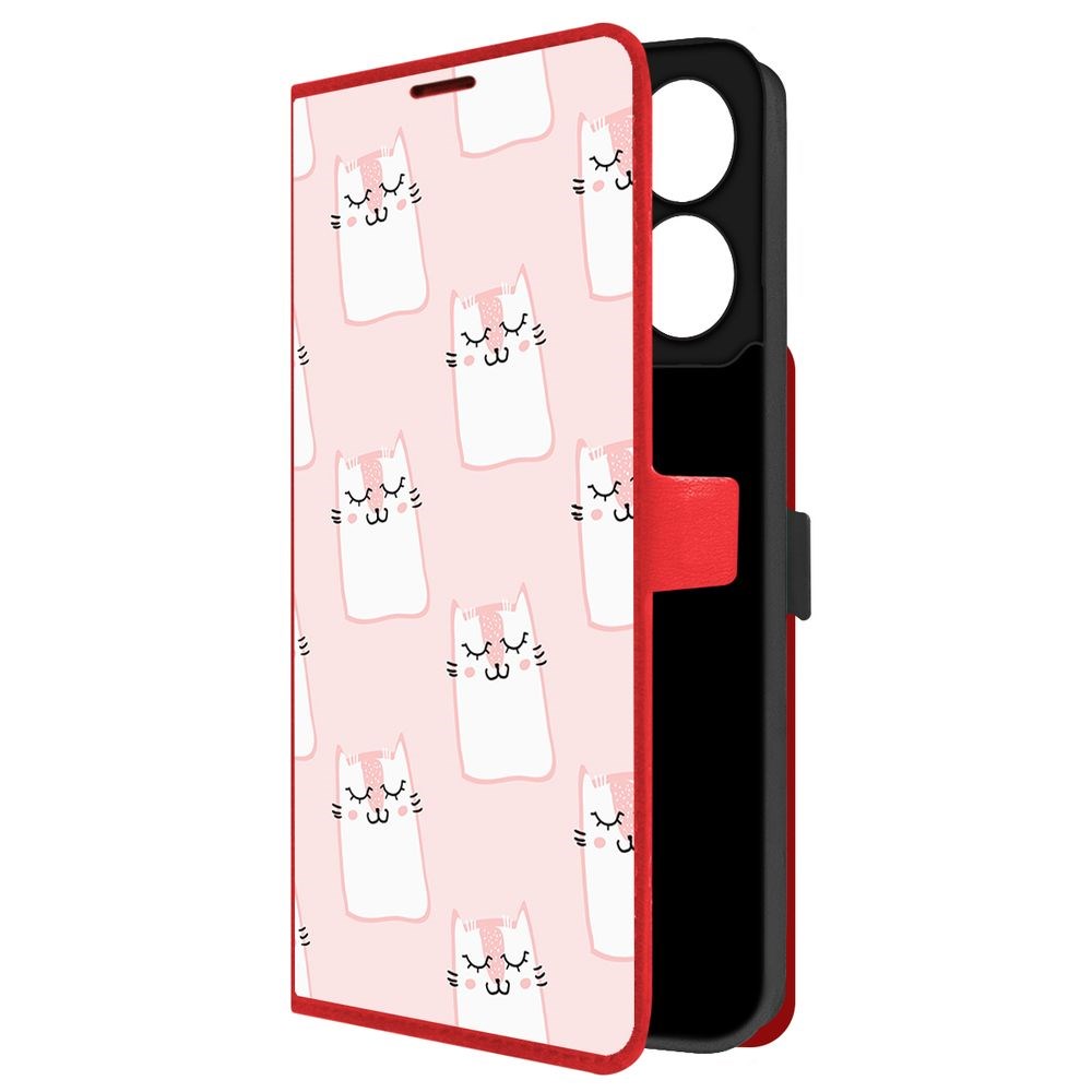 

Чехол-книжка Krutoff Eco Book для Xiaomi Redmi 13C Котики паттерн (красный)