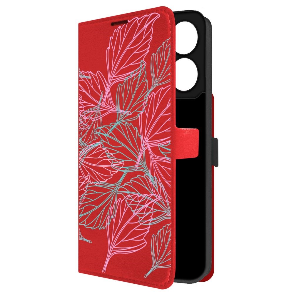 

Чехол-книжка Krutoff Eco Book для Xiaomi Redmi 13C Листья паттерн (красный)