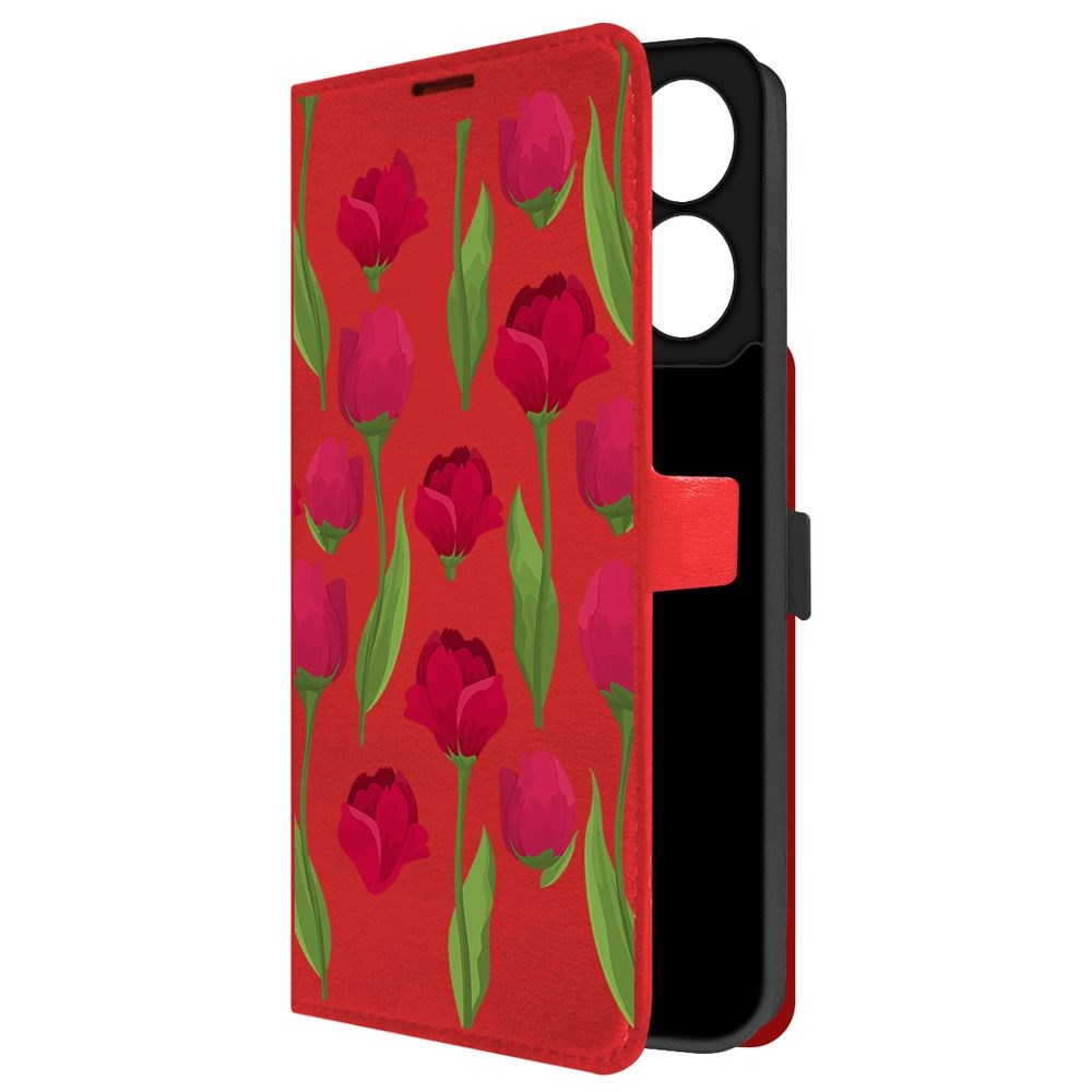 

Чехол-книжка Krutoff Eco Book для Xiaomi Redmi 13C Розы паттерн (красный)