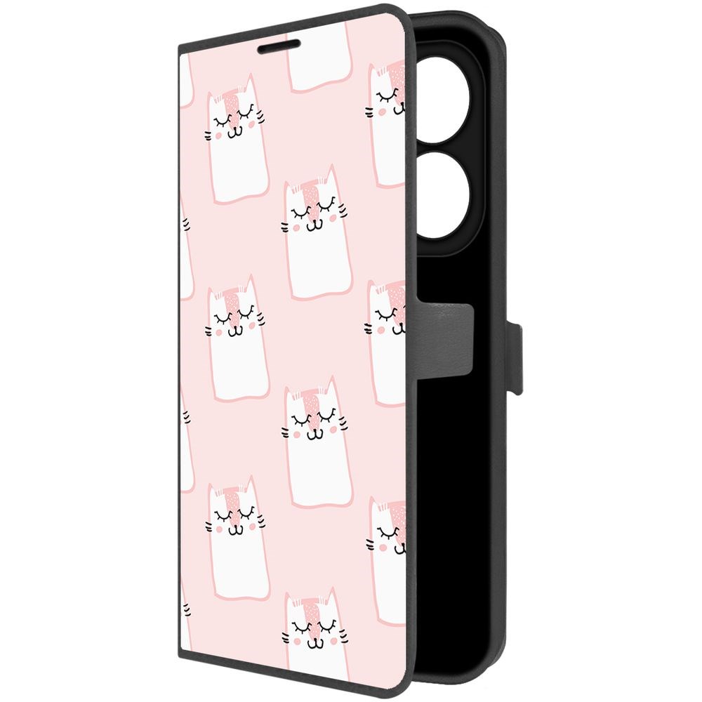 Чехол-книжка Krutoff Eco Book для INFINIX Smart 8 Plus Котики паттерн (черный)