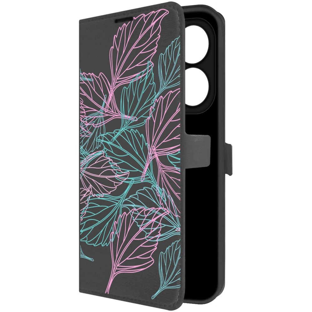 

Чехол-книжка Krutoff Eco Book для INFINIX Smart 8 Plus Листья паттерн (черный)