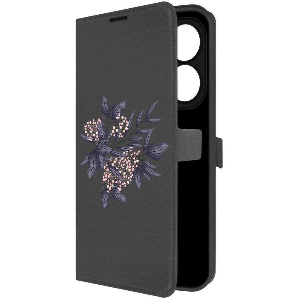 

Чехол-книжка Krutoff Eco Book для INFINIX Smart 8 Plus Розовые бутоны (черный)