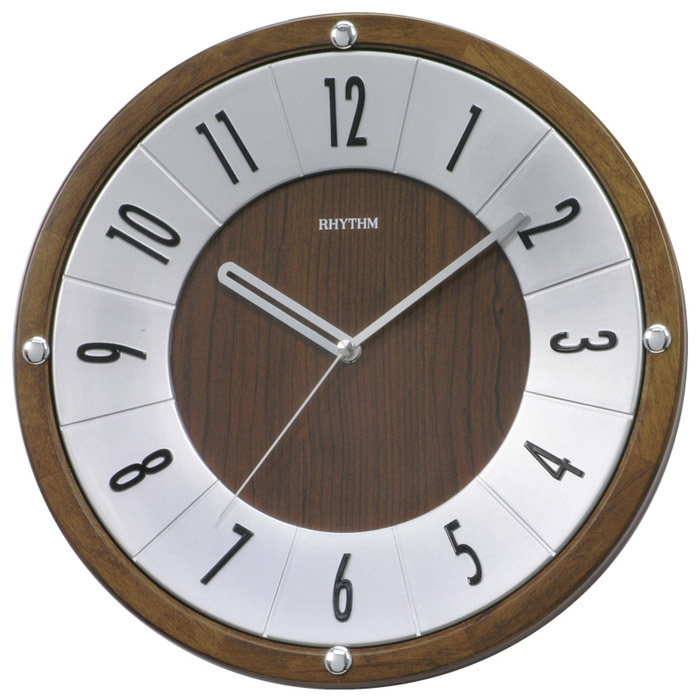 фото Бесшумные кварцевые настенные часы rhythm cmg991nr06 с деревянным корпусом