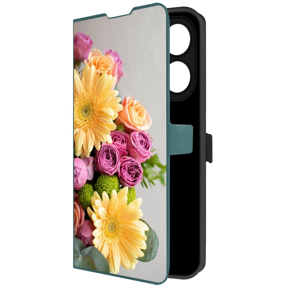 

Чехол-книжка Krutoff Eco Book для TECNO Spark 20 Pro Букет (зелёный опал), Зеленый