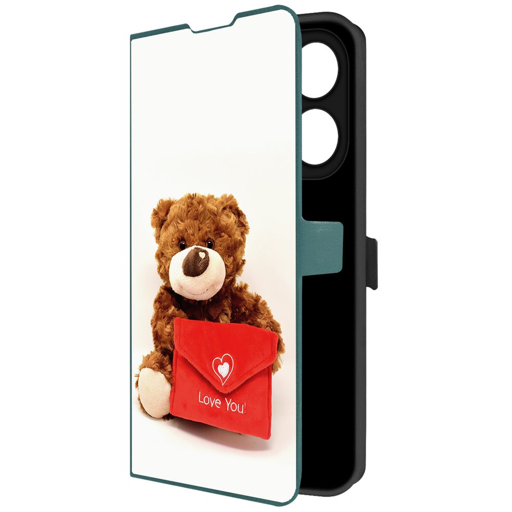 

Чехол-книжка Krutoff Eco Book для TECNO Spark 20 Pro Медвежонок тебя любит (зелёный опал), Зеленый