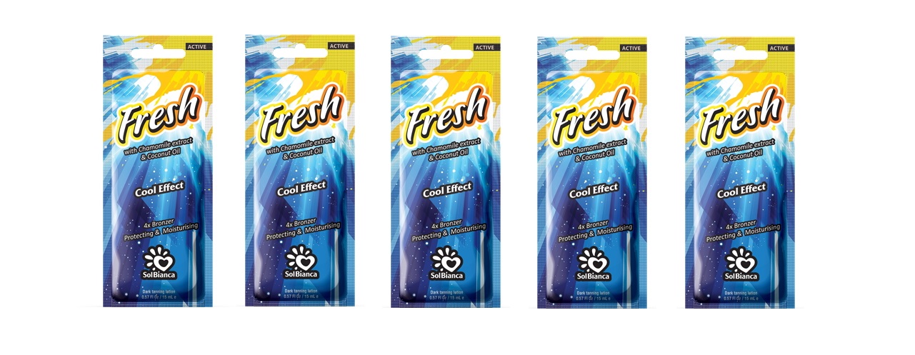 

Крем для солярия Fresh 4хbronzer с ромашкой кокосом и охлаждающим эффектом 15 мл х 5 шт., Комплект Крем для солярия Fresh 4хbronzer с ромашкой кокосом и охлаждающим эффектом 15 мл. х 5 шт.