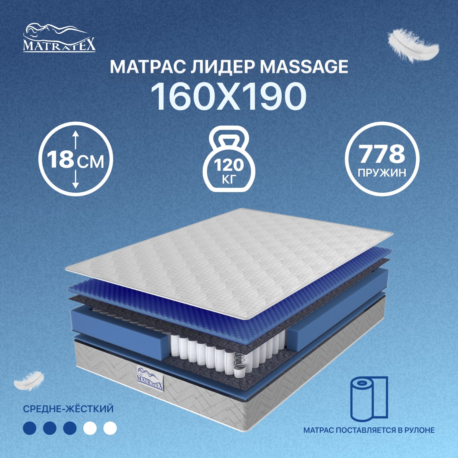 

ЛИДЕР MASSAGE 160х190, Белый, ЛИДЕР MASSAGE
