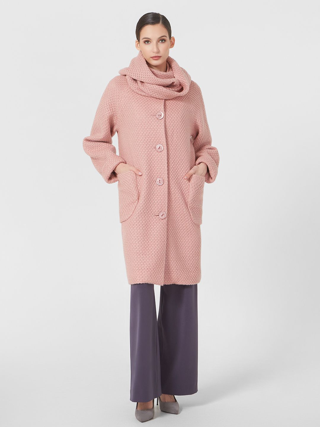 Пальто женское Lo 1241003 розовое 46 RU