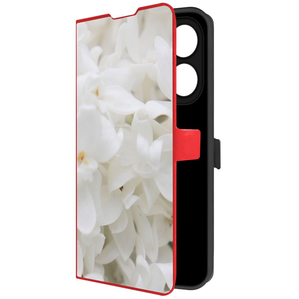 

Чехол-книжка Krutoff Eco Book для TECNO Spark 20 Pro Белые лилии (красный)