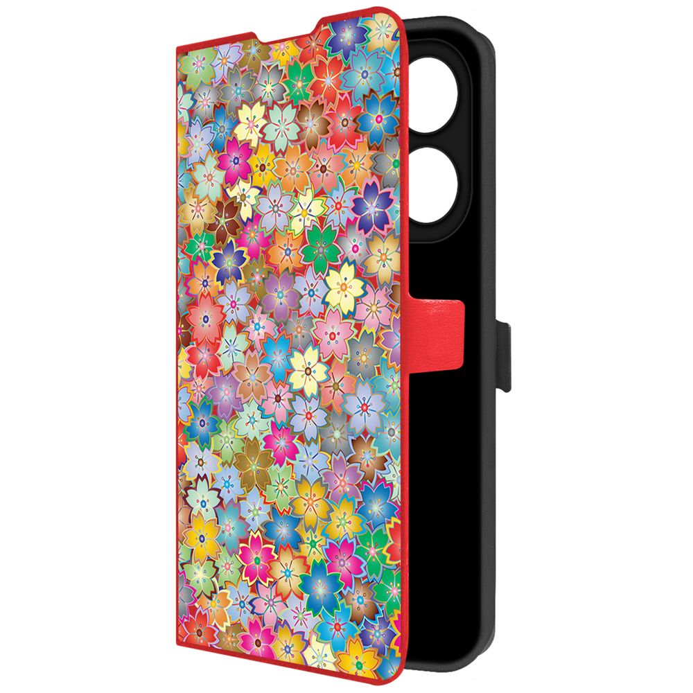 

Чехол-книжка Krutoff Eco Book для TECNO Spark 20 Pro Цветочный паттерн 4 (красный)