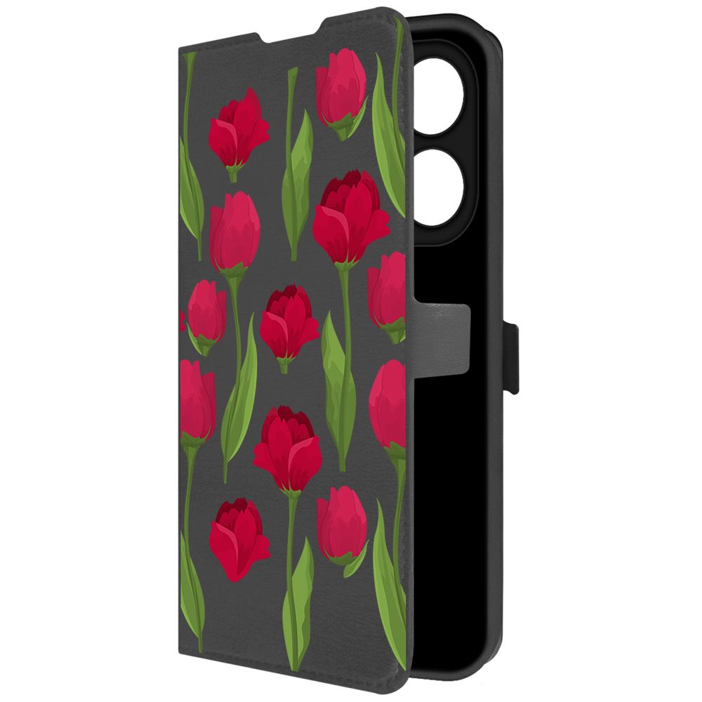 

Чехол-книжка Krutoff Eco Book для TECNO Spark 20 Pro Розы паттерн (черный)