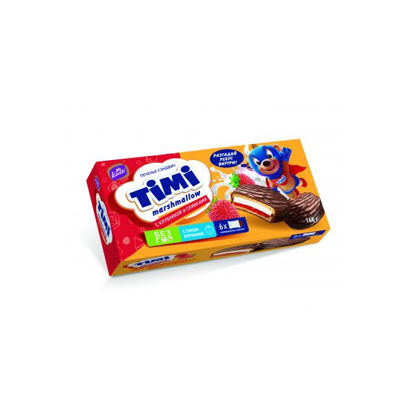 

Печенье-сэндвич Timi Мarshmallow сливки-клубника глазированное 168 г