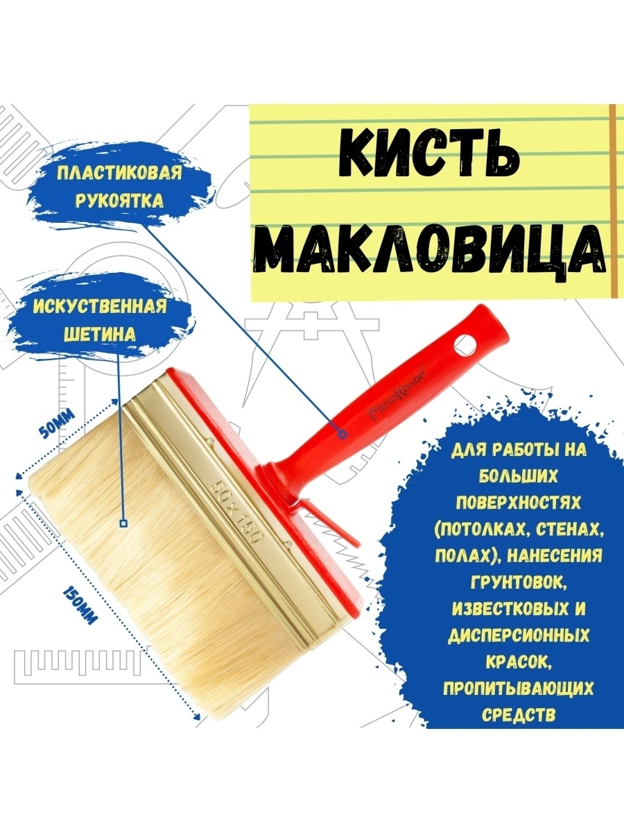 Кисть макловица искусственная щетина Мини 50 х 150 мм 727₽