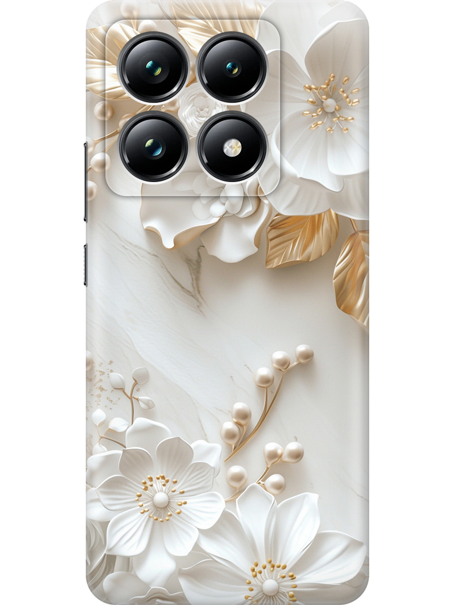 

Силиконовый чехол на Xiaomi 14T Pro с принтом "Бело-золотые цветы", Прозрачный;золотистый;белый, 785979023