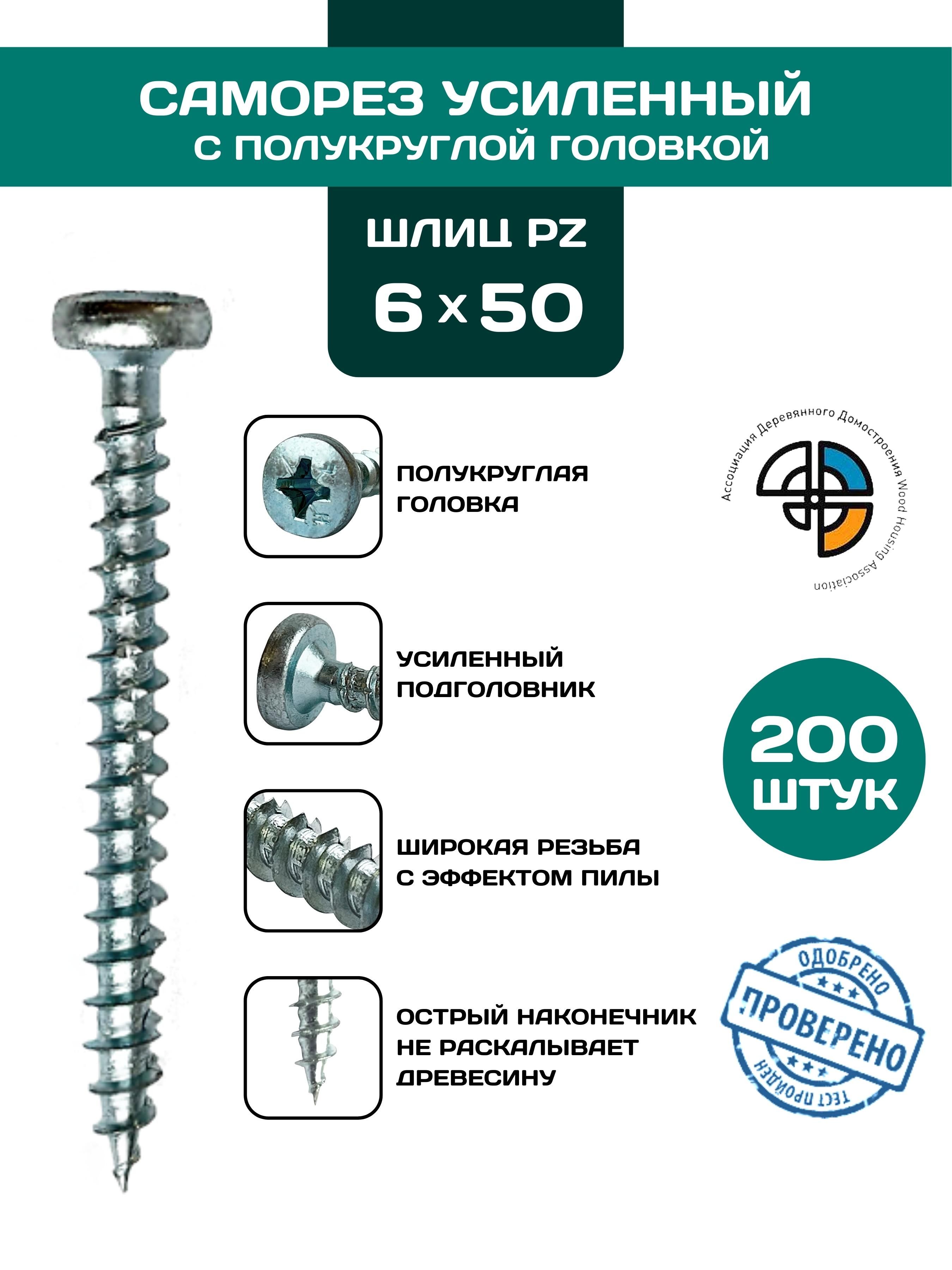 Саморез HIMTEX универсальный с полукруглой головкой 6*50