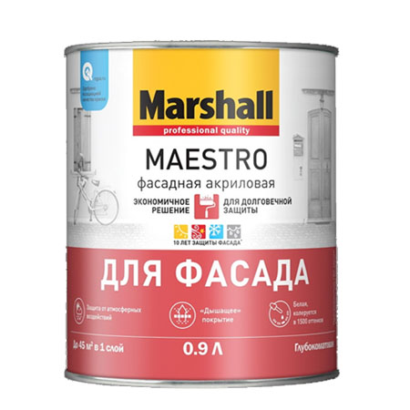 фото Краска marshall maestro фасадная акриловая, глубокоматовая, bc, 2,5 л