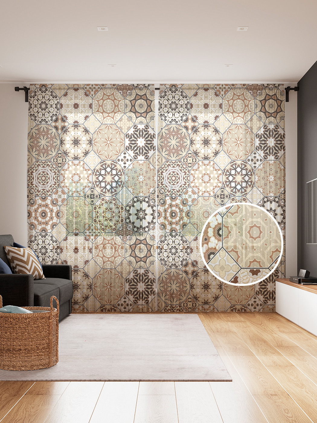 

Фототюль JoyArty "Восточный орнамент", 145x265см, 2 полотна, лента, 50 крючков, Восточный орнамент