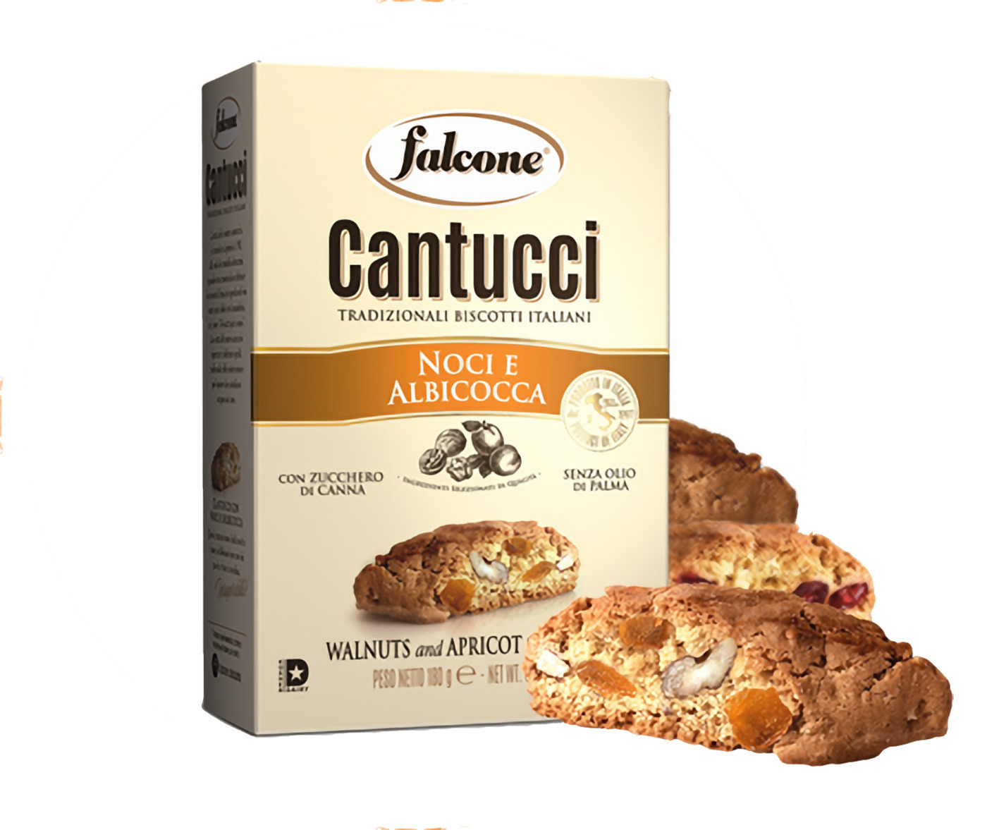 Печенье сахарное Falcone Кантуччи Cantucci с грецким орехом и абрикосом, 180 г