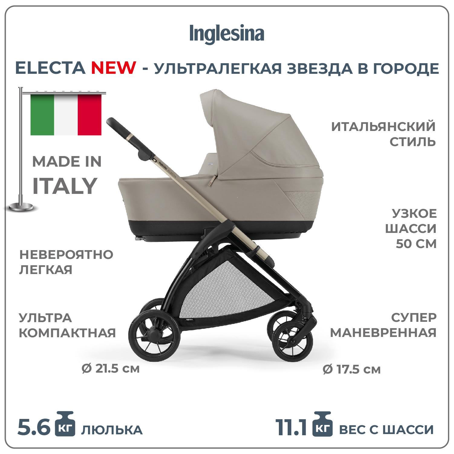 Коляска 3 в 1 i-Size Inglesina Electa New с подставкой под люльку Standup, Battery Beige аккумуляторная газонокосилка karcher lmo 18 36 battery set 18 в 45 л 30 70 мм 5 ач