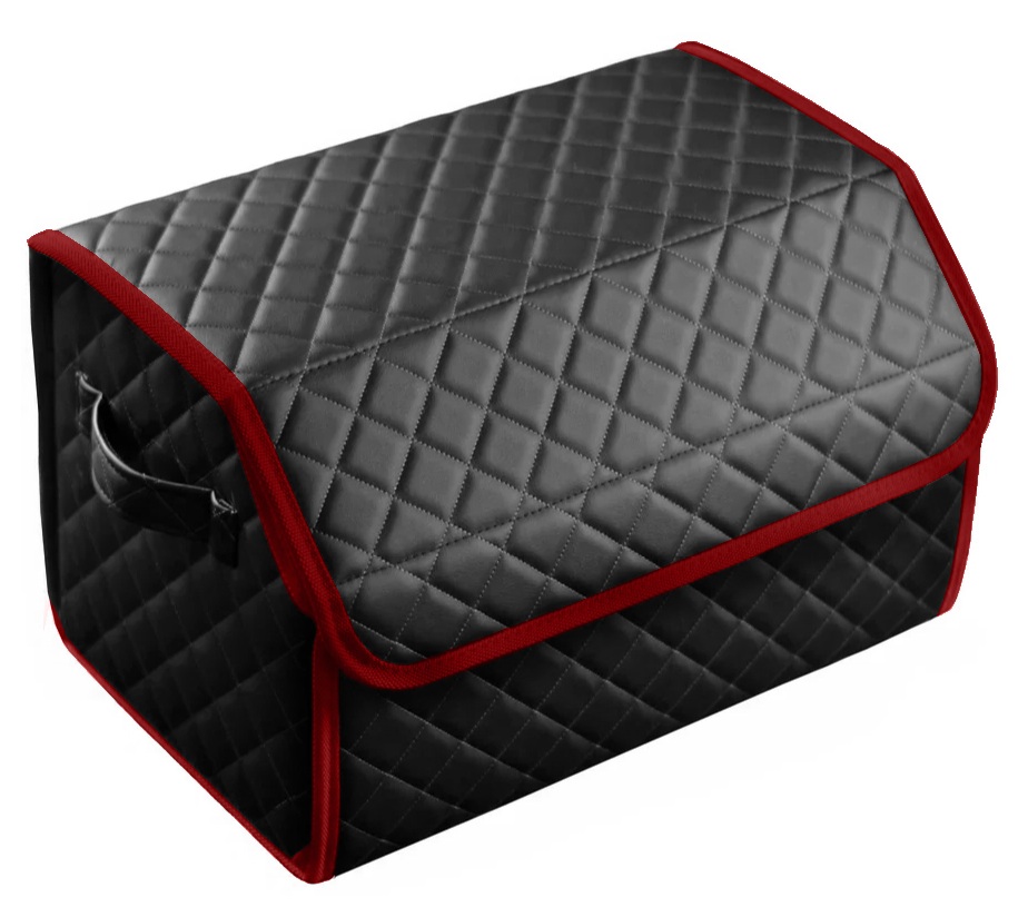 Сумка органайзер в багажник черная с серой нитью ViceCar (бордовый кант) с лого FORD