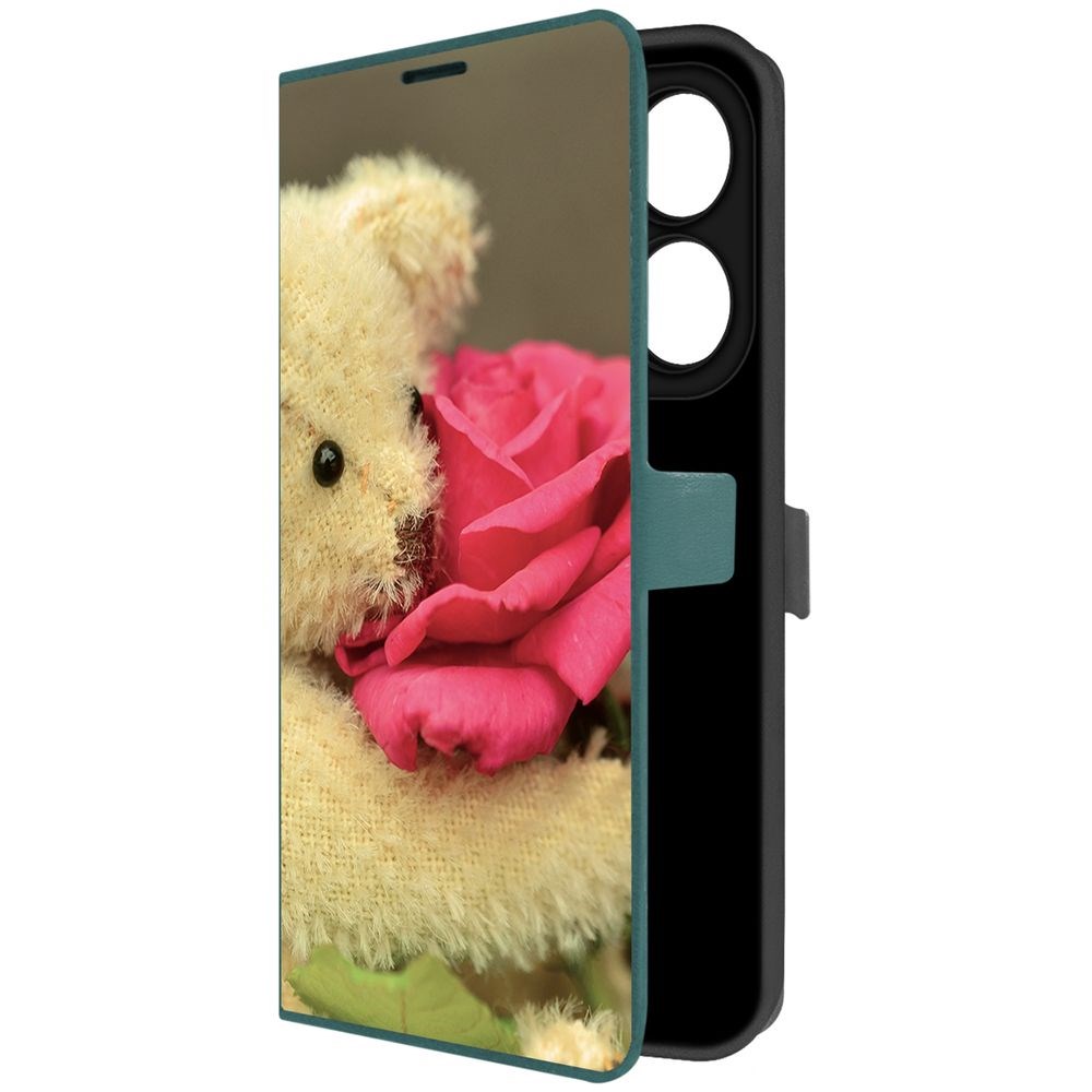

Чехол-книжка Krutoff Eco Book для INFINIX Smart 8 Plus Медвежонок с розой (зелёный опал), Зеленый