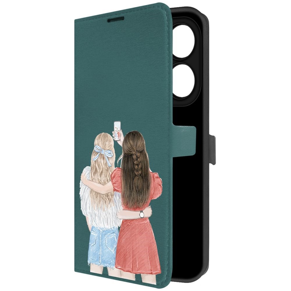Чехол-книжка Krutoff Eco Book для INFINIX Smart 8 Plus Лучшие подруги (зелёный опал)