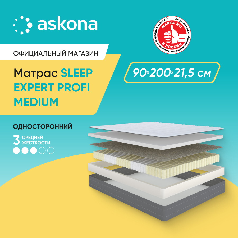 

Матрас ASKONA Sleep Expert Profi Medium 90х200, Белый, Profi Medium