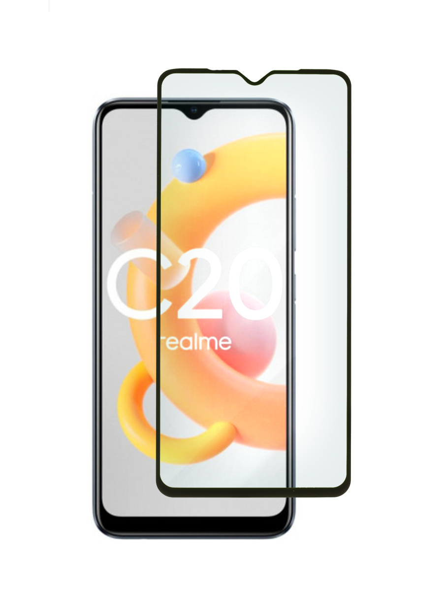 Защитное стекло 5D для Realme C20, C21 черный, с рамкой