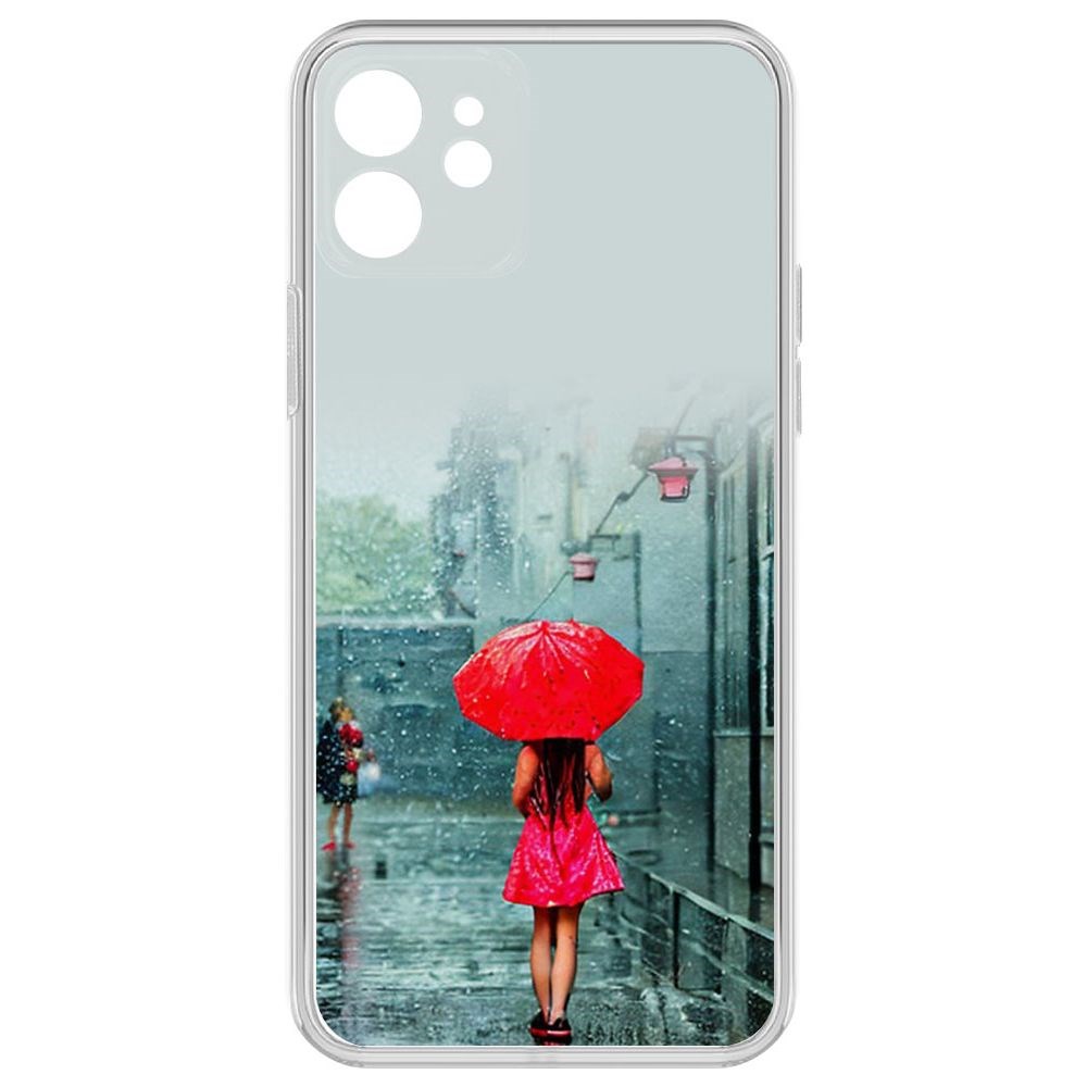 

Чехол-накладка Krutoff Clear Case Красный зонтик для iPhone 12 с защитой камеры, Прозрачный