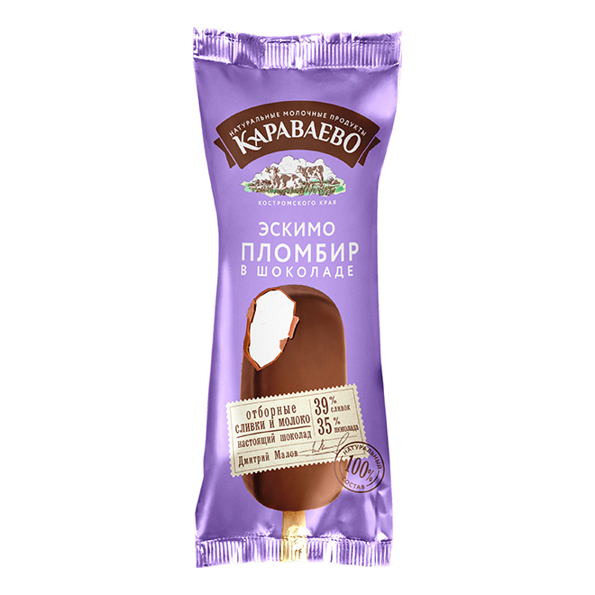 Мороженое пломбир Караваево эскимо в шоколаде 70 г