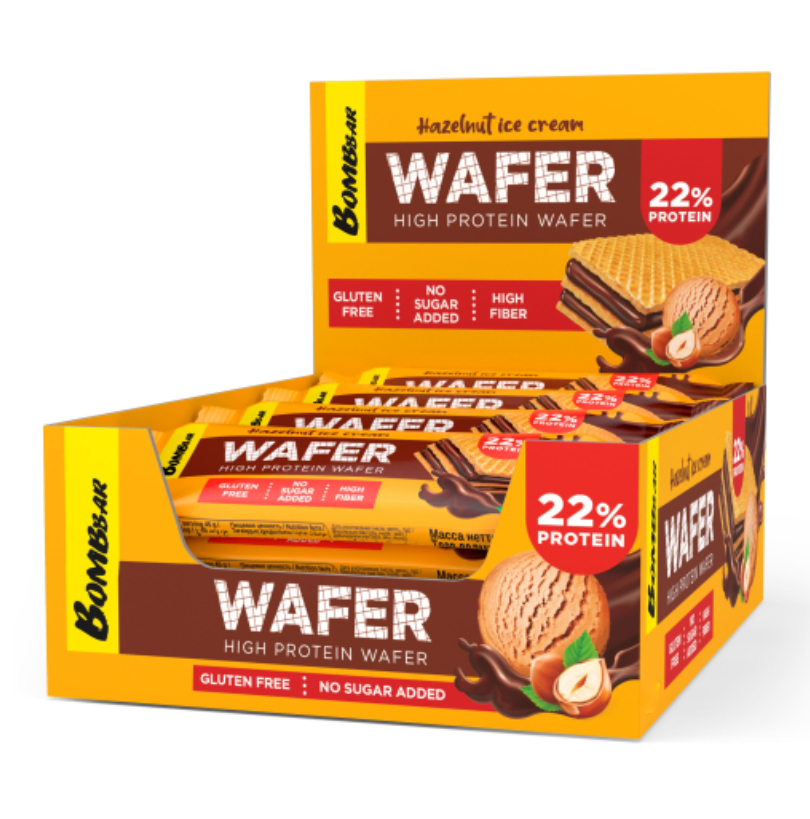 

Протеиновые вафли BOMBBAR Wafer в шоколаде, ореховые, 20 шт по 45 г, BB Wafer
