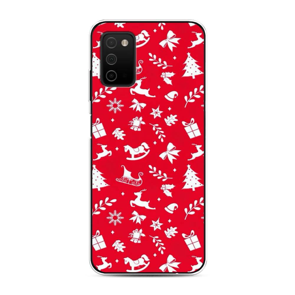 

Чехол на Samsung Galaxy A03s "Красный новогодний фон", Красный;белый, 2103250-5