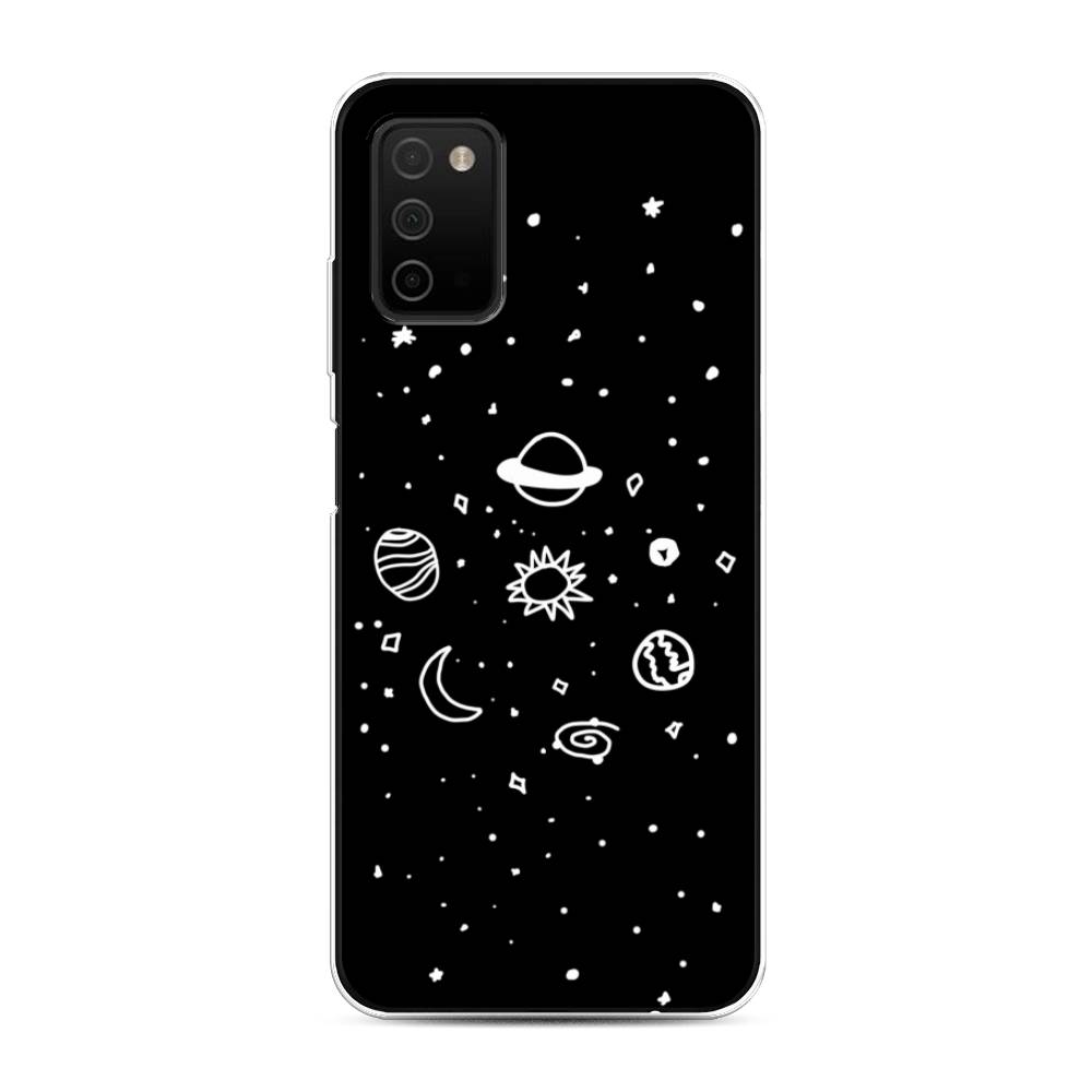 

Чехол на Samsung Galaxy A03s "Дудл солнечной системы", Бежевый;серый, 2103250-2