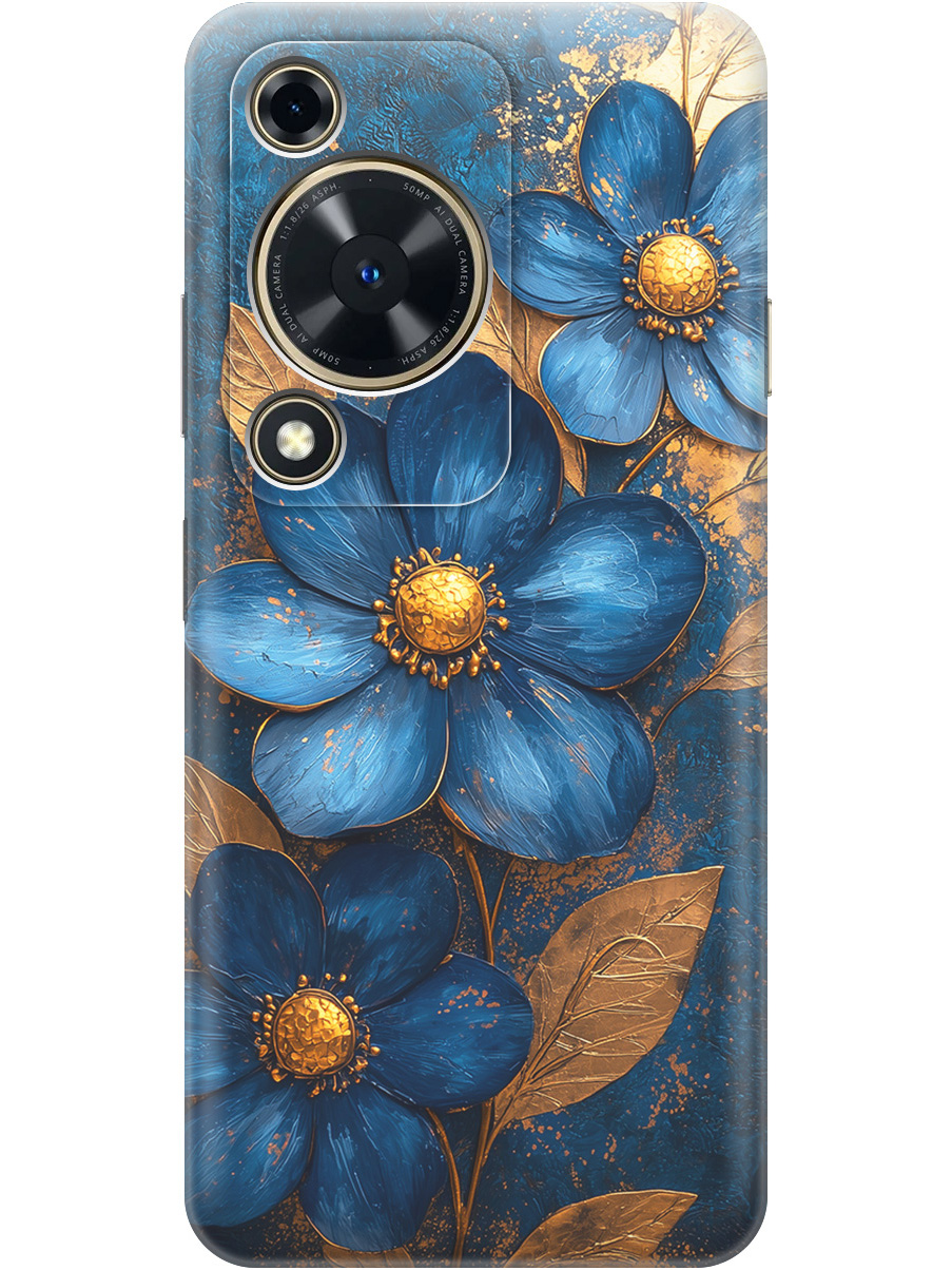 

Силиконовый чехол на Huawei nova Y72 с принтом "Синие цветы, золотые листья", Прозрачный;золотистый;синий, 785977823