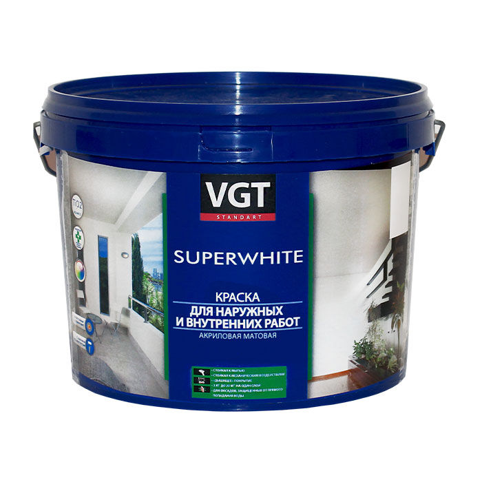 Краска супербелая для наружных и внутренних работ Vgt Superwhite Вд-Ак-1180