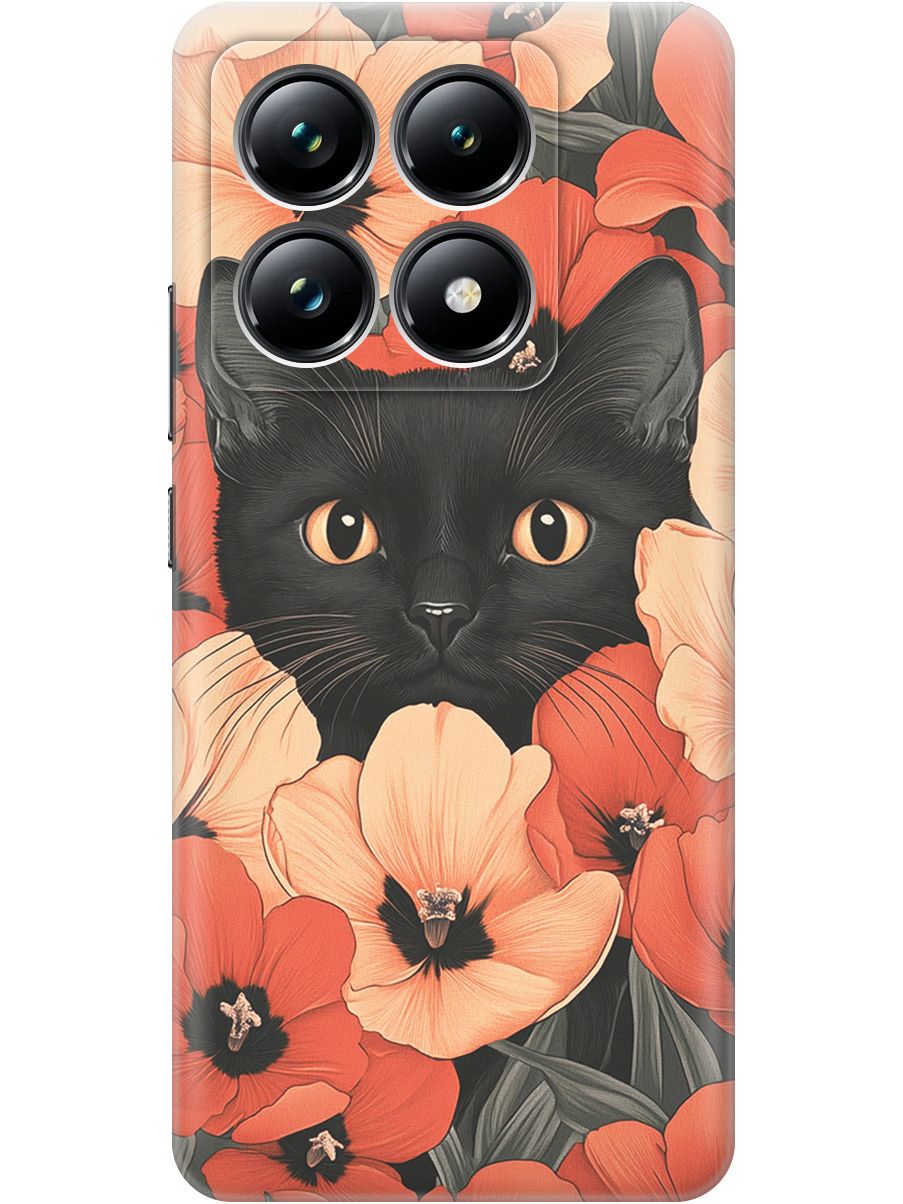 

Силиконовый чехол на Xiaomi 14T Pro с принтом "Котик в маках", Прозрачный;красный;черный, 785979012