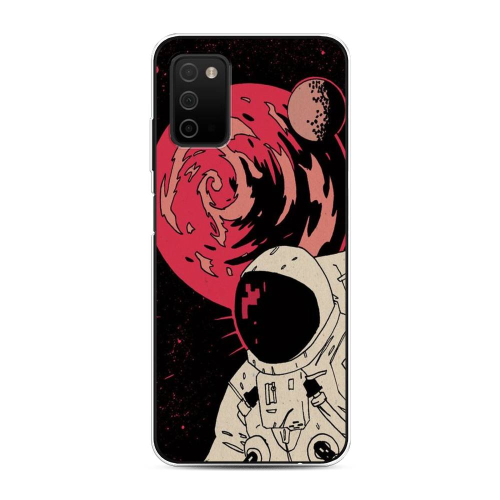 

Чехол на Samsung Galaxy A03s "Космонавт возле Марса", Черный;красный, 2103250-2