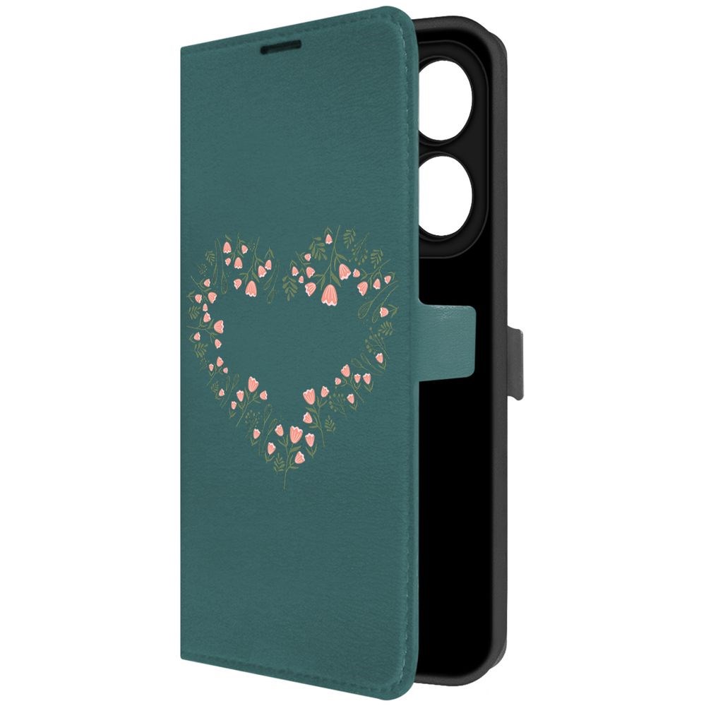 

Чехол-книжка Krutoff Eco Book для INFINIX Smart 8 Plus Цветочное сердце (зелёный опал), Зеленый
