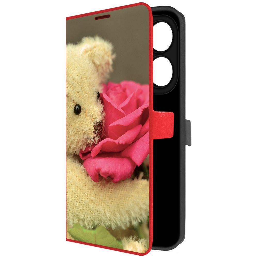 

Чехол-книжка Krutoff Eco Book для INFINIX Smart 8 Plus Медвежонок с розой (красный)